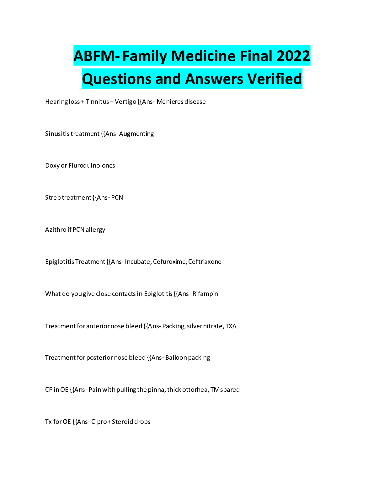Preview image for ABFM- Family Medicine Final 2022 Questions and Answers Verified